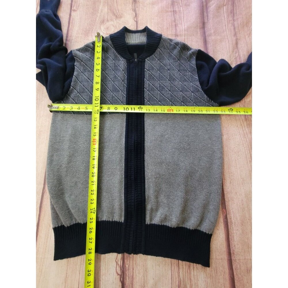 Sean John Men Sweater Full Zip Cardigan Navy Blue Gray Long Sleeve Size L - Picture 11 of 12